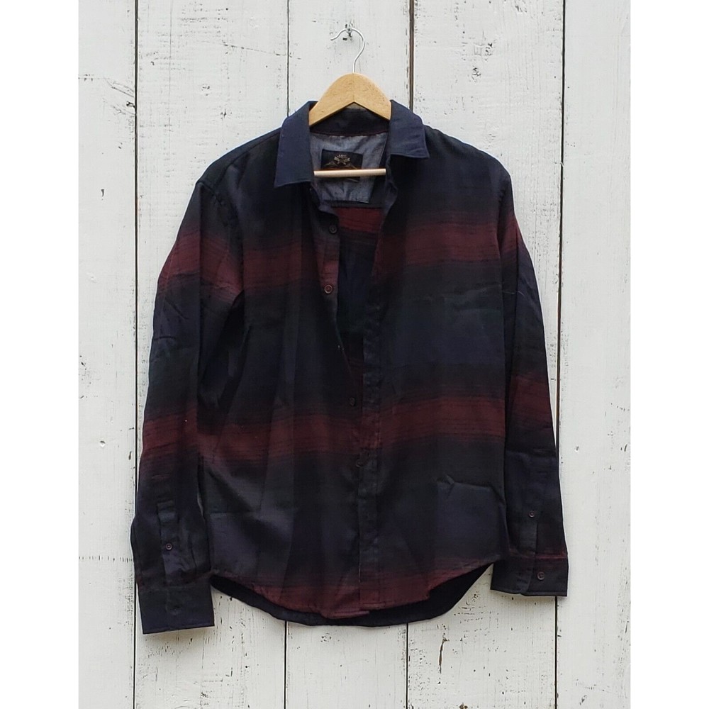 MBX Mark Men's Red, Blue Striped Button Up Top Size M Flannel Long Sleeve